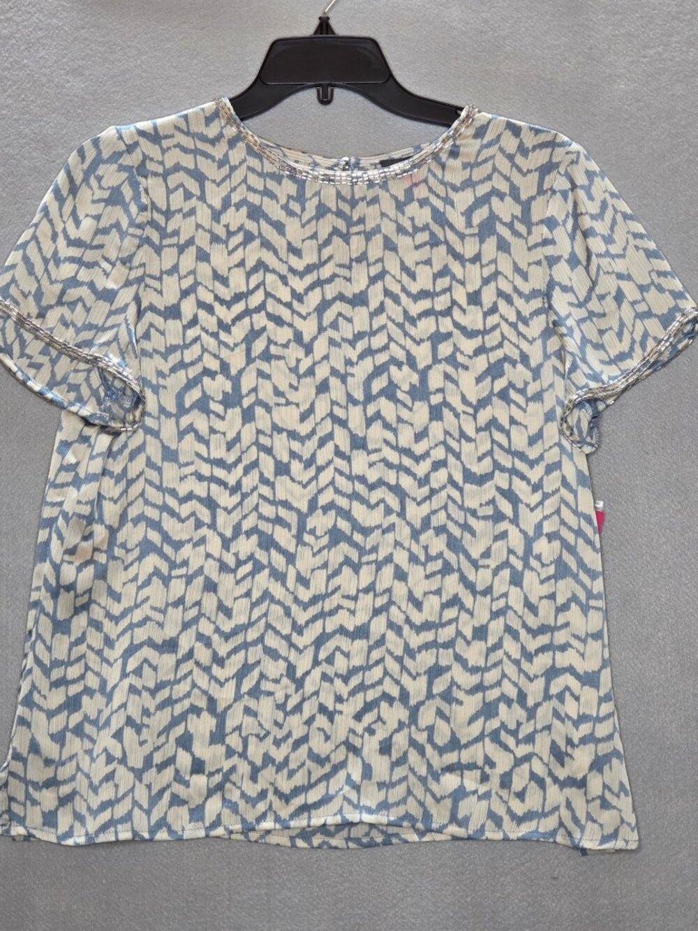 Vince Camuto Abstract-Print Bead-Trim Top - Lake Breeze